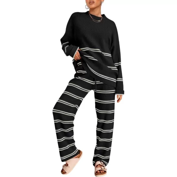 LILLUSORY 2 Piece Outfits for Women 2024 Oversized Striped Sweaters Sets Cozy Knit Sets