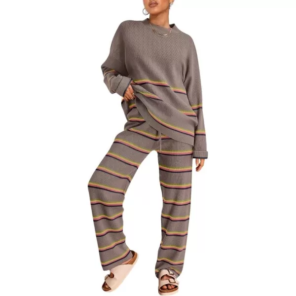 LILLUSORY 2 Piece Outfits for Women 2024 Oversized Striped Sweaters Sets Cozy Knit Sets