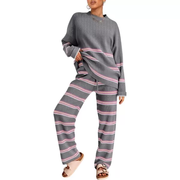 LILLUSORY 2 Piece Outfits for Women 2024 Oversized Striped Sweaters Sets Cozy Knit Sets