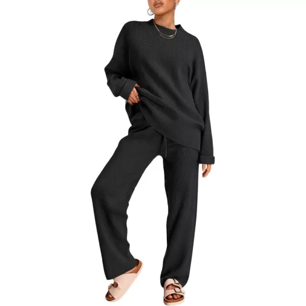 LILLUSORY 2 Piece Outfits for Women 2024 Oversized Striped Sweaters Sets Cozy Knit Sets