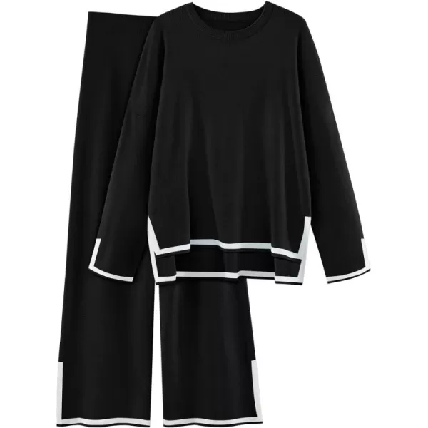 LILLUSORY 2 Piece Outfits for Women Fall Long Sleeve Sweater Set Top Sweat Suits 2023 Knit Pullover Lounge Sets