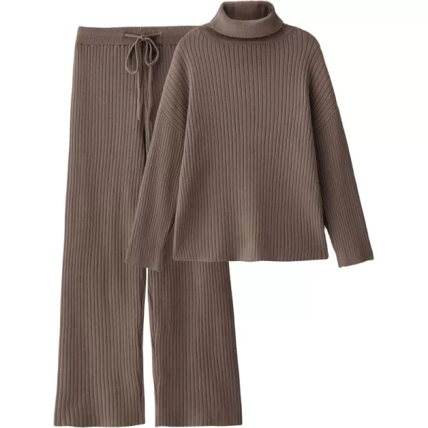 LILLUSORY Women's 2 Piece Outfits Turtleneck Sweaters Lounge Set and Wide Leg Pants Cozy Knit Sweatsuit Sets