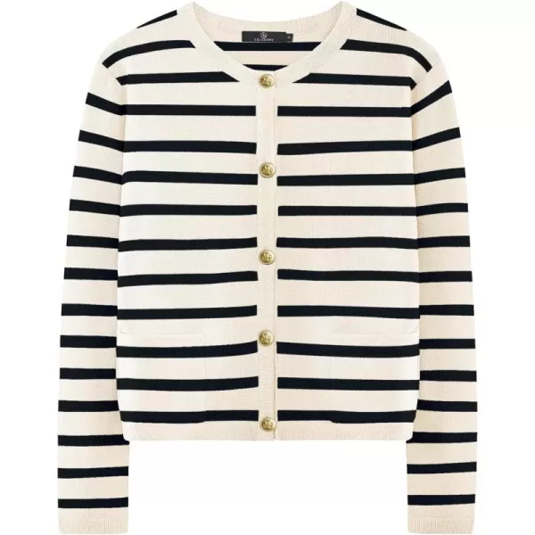 LILLUSORY Women's Crew Neck Gold Buttons Cardigan Sweaters Lady Jacket with Patch Pockets