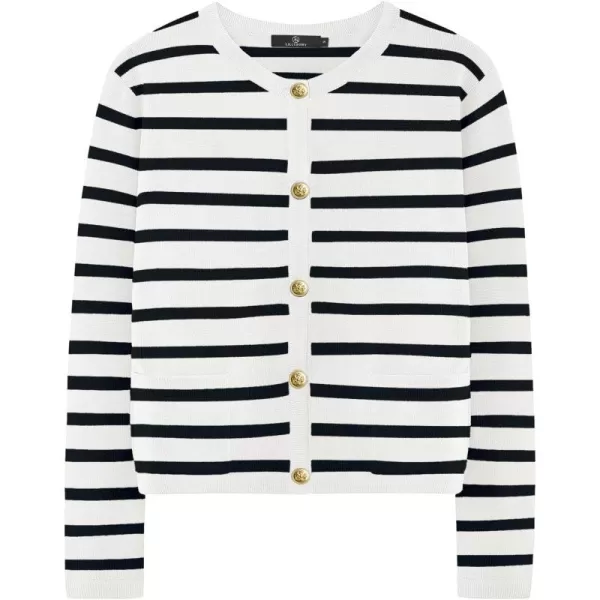 LILLUSORY Women's Crew Neck Gold Buttons Cardigan Sweaters Lady Jacket with Patch Pockets