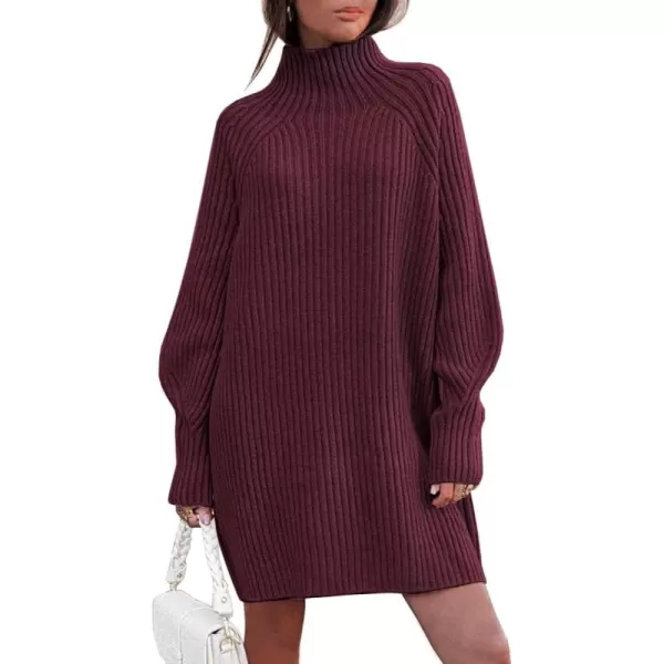 LILLUSORY Women's Mock Neck Sweater Dress Long Lantern Sleeve Oversized 2023 Winter Casual Ribbed Knit Tunic Sweater