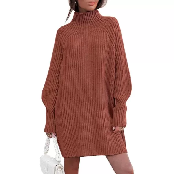 LILLUSORY Women's Mock Neck Sweater Dress Long Lantern Sleeve Oversized 2023 Winter Casual Ribbed Knit Tunic Sweater
