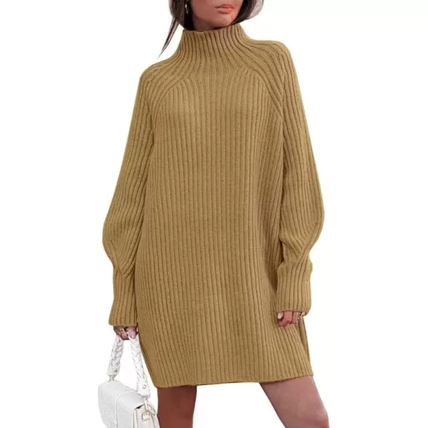 LILLUSORY Women's Mock Neck Sweater Dress Long Lantern Sleeve Oversized 2023 Winter Casual Ribbed Knit Tunic Sweater
