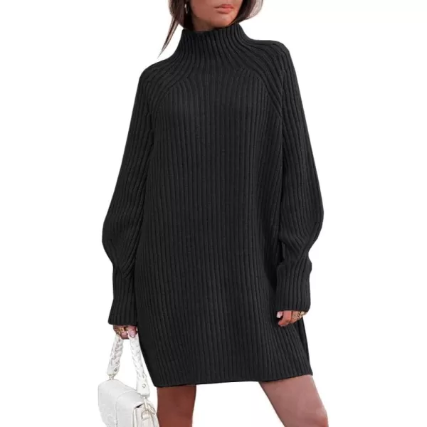 LILLUSORY Women's Mock Neck Sweater Dress Long Lantern Sleeve Oversized 2023 Winter Casual Ribbed Knit Tunic Sweater