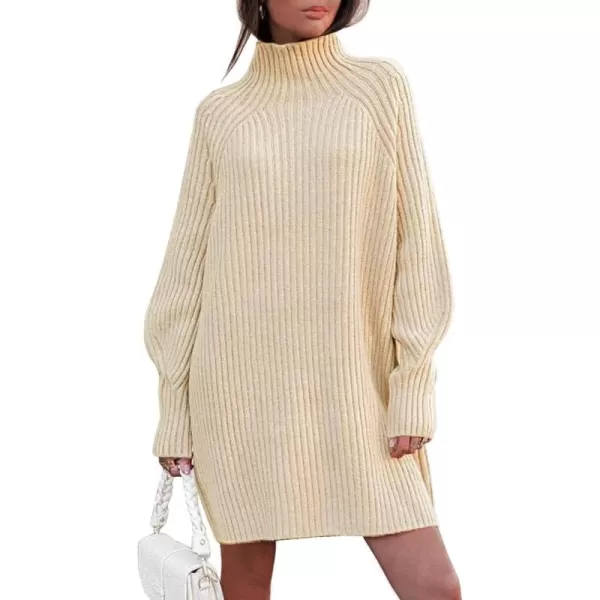 LILLUSORY Women's Mock Neck Sweater Dress Long Lantern Sleeve Oversized 2023 Winter Casual Ribbed Knit Tunic Sweater