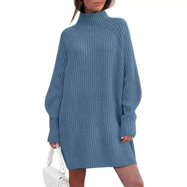 LILLUSORY Women's Mock Neck Sweater Dress Long Lantern Sleeve Oversized 2023 Winter Casual Ribbed Knit Tunic Sweater