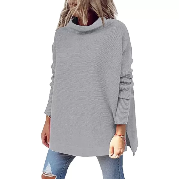 LILLUSORY Women's Mock Turtleneck Sweater Long Batwing Sleeve Split Hem Casual Oversized Knit Pullover Tunic Tops