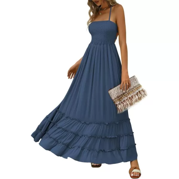 LILLUSORY Women's Smocked Maxi Dresses Summer 2023 Sexy Flowy Beach Long Backless Slip Dress