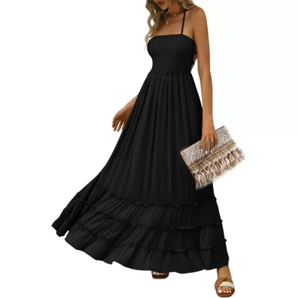 LILLUSORY Women's Smocked Maxi Dresses Summer 2023 Sexy Flowy Beach Long Backless Slip Dress