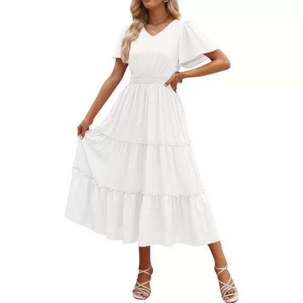LILLUSORY Womens Smocked Modest Flowy Tiered Maxi Dresses 2023 Summer Casual Short Flutter Sleeve Long Dress