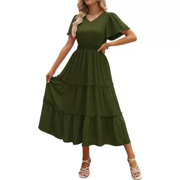 LILLUSORY Womens Smocked Modest Flowy Tiered Maxi Dresses 2023 Summer Casual Short Flutter Sleeve Long Dress