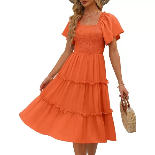 LILLUSORY Women's Summer Casual Flutter Sleeve Square Neck Smocked Midi Dress