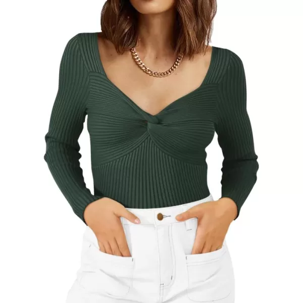 LILLUSORY Women's Sweater Sexy Twist Knot Top Ribbed Knit Long Sleeve Y2k Pullover Sweater Tops