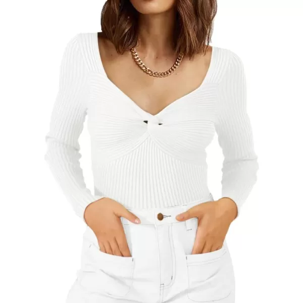 LILLUSORY Women's Sweater Sexy Twist Knot Top Ribbed Knit Long Sleeve Y2k Pullover Sweater Tops