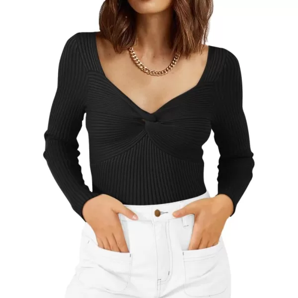 LILLUSORY Women's Sweater Sexy Twist Knot Top Ribbed Knit Long Sleeve Y2k Pullover Sweater Tops