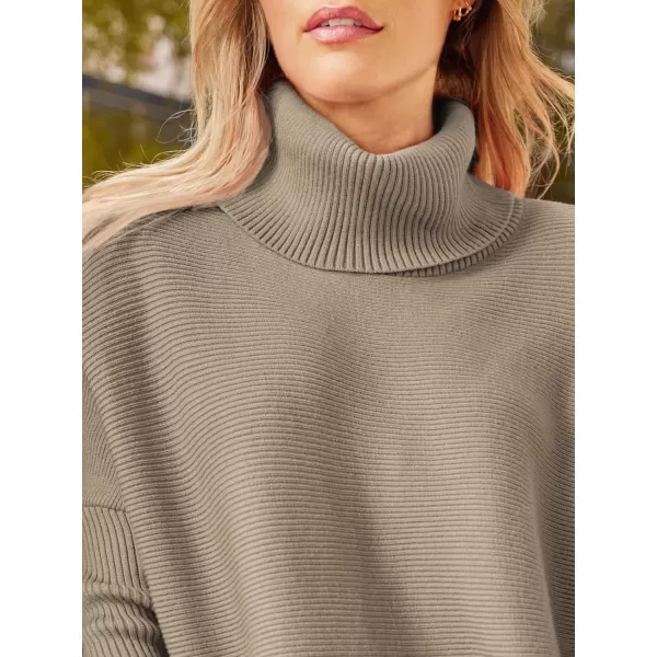 LILLUSORY Womens Turtleneck Oversized Sweaters 2023 Fall Long Batwing Sleeve Spilt Hem Tunic Pullover Sweater Knit TopsDark Khaki