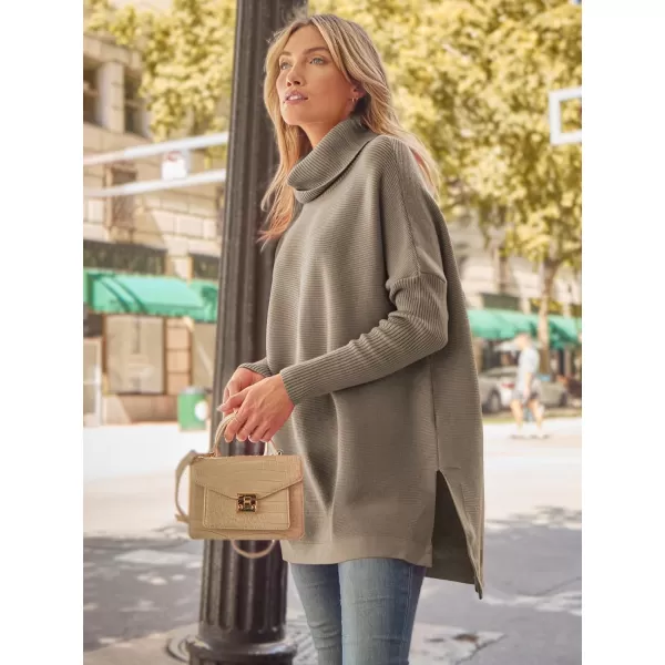 LILLUSORY Womens Turtleneck Oversized Sweaters 2023 Fall Long Batwing Sleeve Spilt Hem Tunic Pullover Sweater Knit TopsDark Khaki