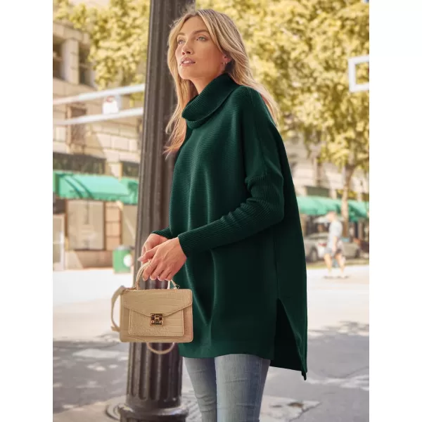 LILLUSORY Womens Turtleneck Oversized Sweaters 2023 Fall Long Batwing Sleeve Spilt Hem Tunic Pullover Sweater Knit TopsForest Green