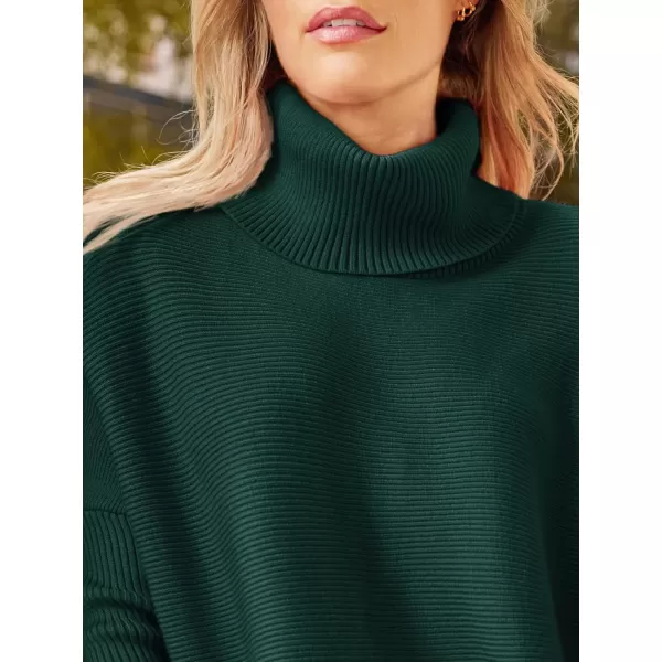 LILLUSORY Womens Turtleneck Oversized Sweaters 2023 Fall Long Batwing Sleeve Spilt Hem Tunic Pullover Sweater Knit TopsForest Green