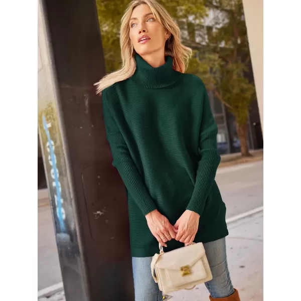 LILLUSORY Womens Turtleneck Oversized Sweaters 2023 Fall Long Batwing Sleeve Spilt Hem Tunic Pullover Sweater Knit TopsForest Green