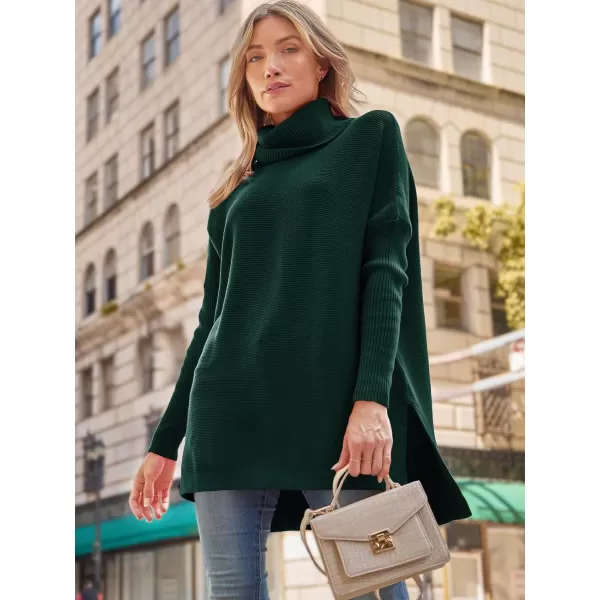 LILLUSORY Womens Turtleneck Oversized Sweaters 2023 Fall Long Batwing Sleeve Spilt Hem Tunic Pullover Sweater Knit TopsForest Green