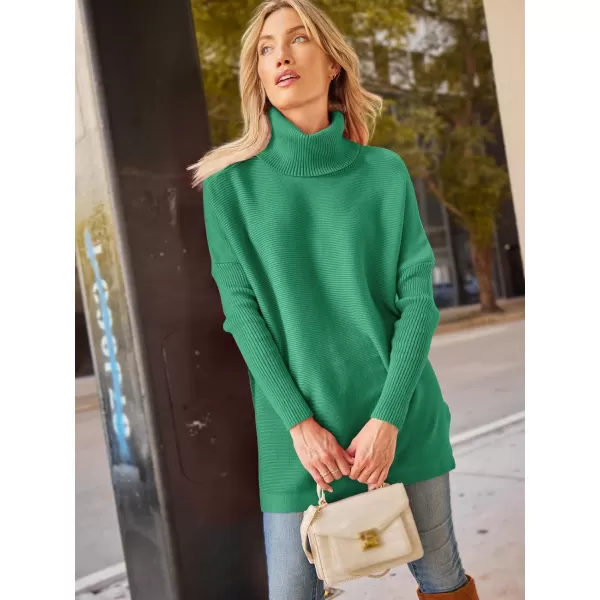 LILLUSORY Womens Turtleneck Oversized Sweaters 2023 Fall Long Batwing Sleeve Spilt Hem Tunic Pullover Sweater Knit TopsGreen