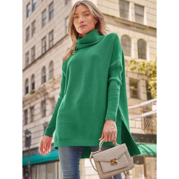 LILLUSORY Womens Turtleneck Oversized Sweaters 2023 Fall Long Batwing Sleeve Spilt Hem Tunic Pullover Sweater Knit TopsGreen