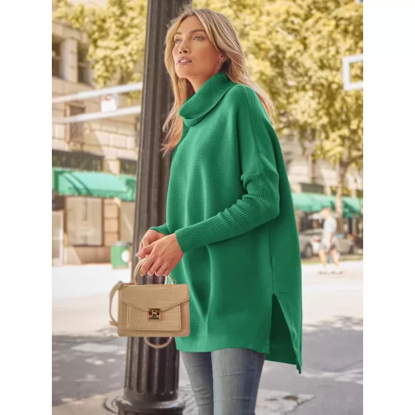 LILLUSORY Womens Turtleneck Oversized Sweaters 2023 Fall Long Batwing Sleeve Spilt Hem Tunic Pullover Sweater Knit TopsGreen