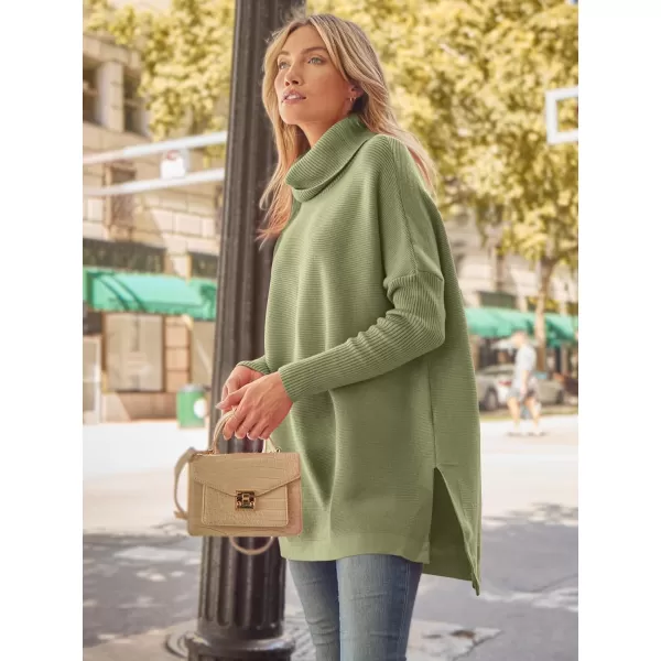 LILLUSORY Womens Turtleneck Oversized Sweaters 2023 Fall Long Batwing Sleeve Spilt Hem Tunic Pullover Sweater Knit TopsLight Green