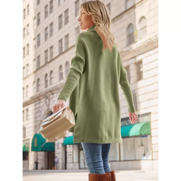 LILLUSORY Womens Turtleneck Oversized Sweaters 2023 Fall Long Batwing Sleeve Spilt Hem Tunic Pullover Sweater Knit TopsLight Green