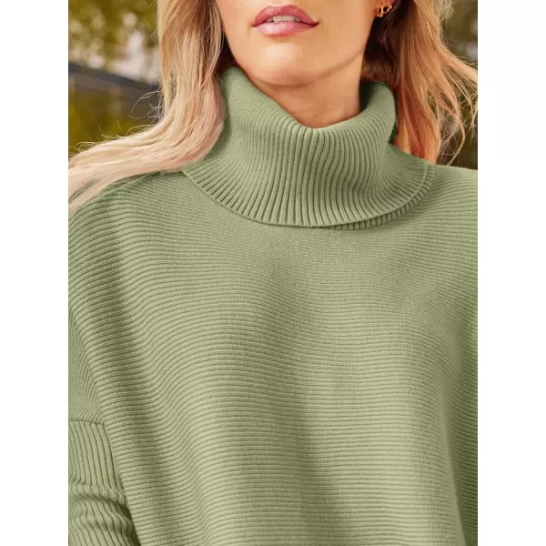 LILLUSORY Womens Turtleneck Oversized Sweaters 2023 Fall Long Batwing Sleeve Spilt Hem Tunic Pullover Sweater Knit TopsLight Green