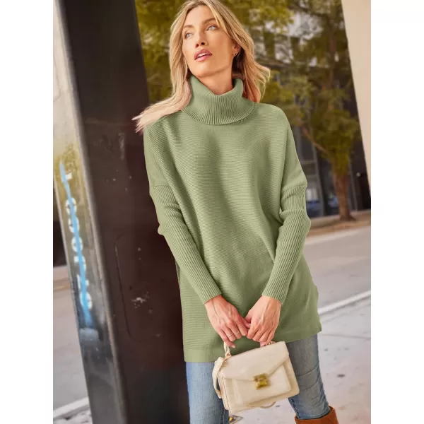 LILLUSORY Womens Turtleneck Oversized Sweaters 2023 Fall Long Batwing Sleeve Spilt Hem Tunic Pullover Sweater Knit TopsLight Green