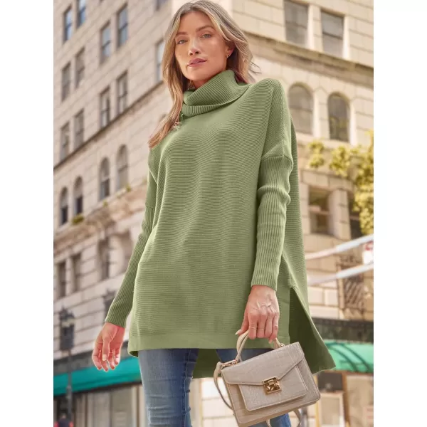 LILLUSORY Womens Turtleneck Oversized Sweaters 2023 Fall Long Batwing Sleeve Spilt Hem Tunic Pullover Sweater Knit TopsLight Green