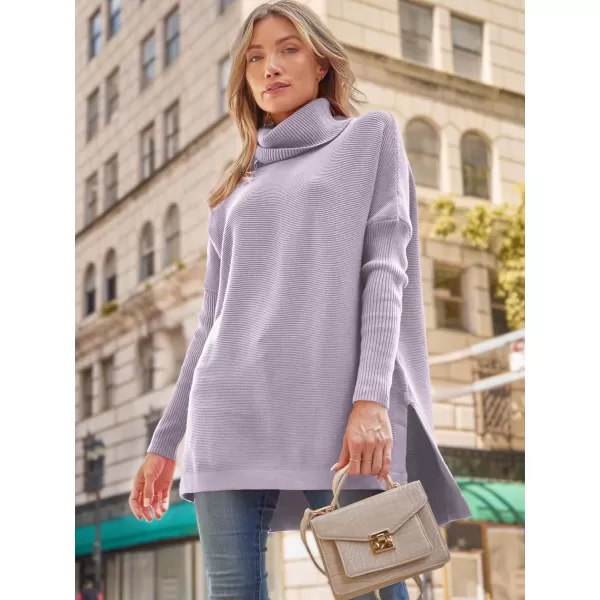 LILLUSORY Womens Turtleneck Oversized Sweaters 2023 Fall Long Batwing Sleeve Spilt Hem Tunic Pullover Sweater Knit TopsLight Purple