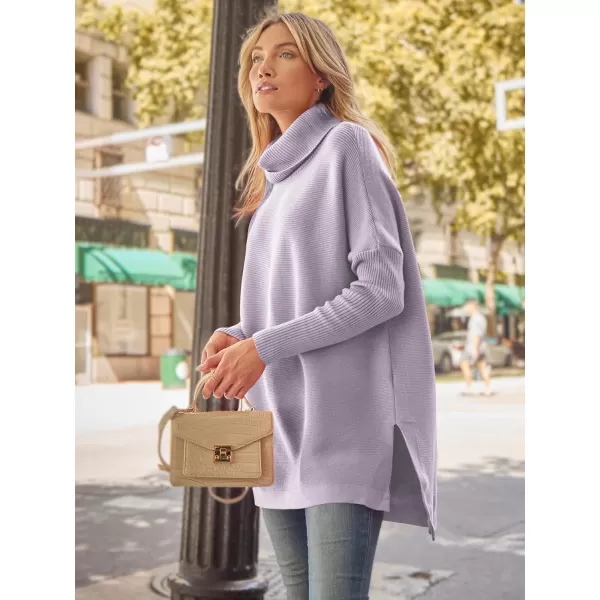 LILLUSORY Womens Turtleneck Oversized Sweaters 2023 Fall Long Batwing Sleeve Spilt Hem Tunic Pullover Sweater Knit TopsLight Purple