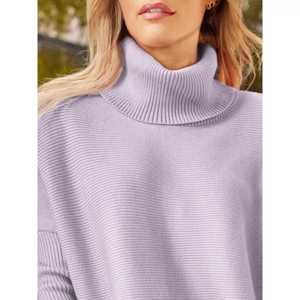 LILLUSORY Womens Turtleneck Oversized Sweaters 2023 Fall Long Batwing Sleeve Spilt Hem Tunic Pullover Sweater Knit TopsLight Purple