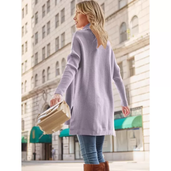LILLUSORY Womens Turtleneck Oversized Sweaters 2023 Fall Long Batwing Sleeve Spilt Hem Tunic Pullover Sweater Knit TopsLight Purple