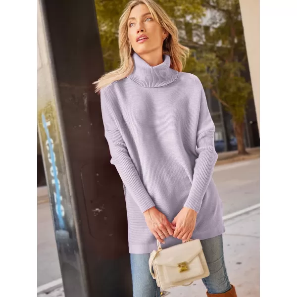 LILLUSORY Womens Turtleneck Oversized Sweaters 2023 Fall Long Batwing Sleeve Spilt Hem Tunic Pullover Sweater Knit TopsLight Purple