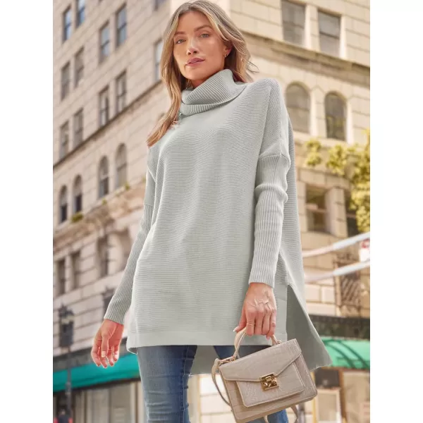 LILLUSORY Womens Turtleneck Oversized Sweaters 2023 Fall Long Batwing Sleeve Spilt Hem Tunic Pullover Sweater Knit TopsSilver