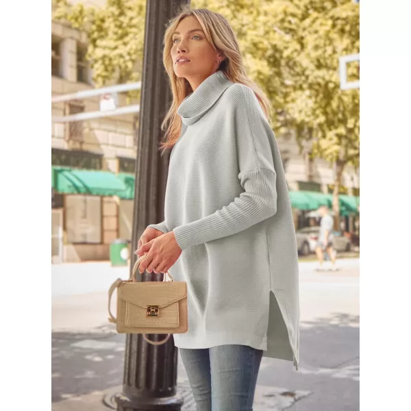LILLUSORY Womens Turtleneck Oversized Sweaters 2023 Fall Long Batwing Sleeve Spilt Hem Tunic Pullover Sweater Knit TopsSilver