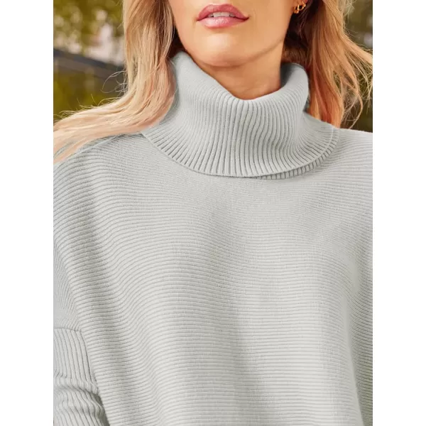 LILLUSORY Womens Turtleneck Oversized Sweaters 2023 Fall Long Batwing Sleeve Spilt Hem Tunic Pullover Sweater Knit TopsSilver