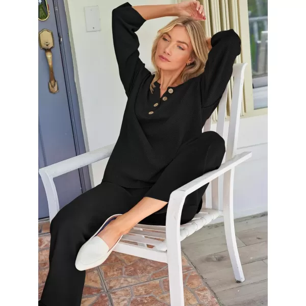 LILLUSORY Womens 2 Piece Lounge Sets Oversized Slouchy Matching Sets Cozy Knit SetsBlack