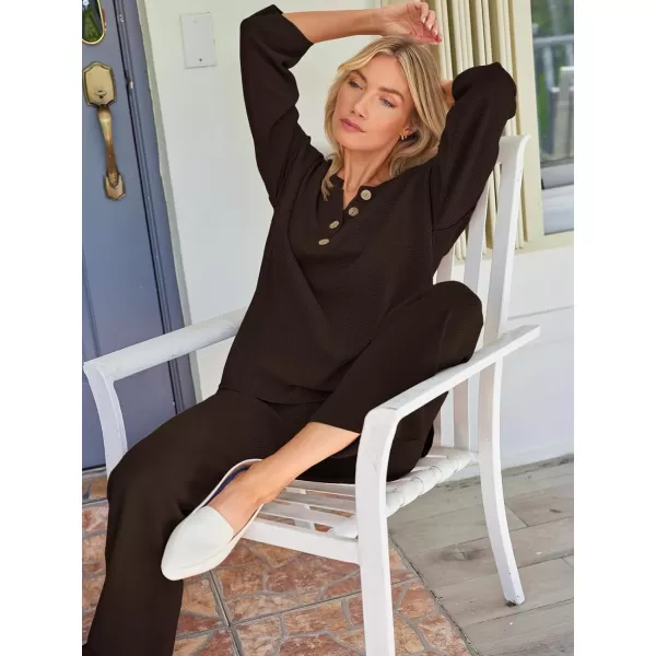 LILLUSORY Womens 2 Piece Lounge Sets Oversized Slouchy Matching Sets Cozy Knit SetsDark Coffee