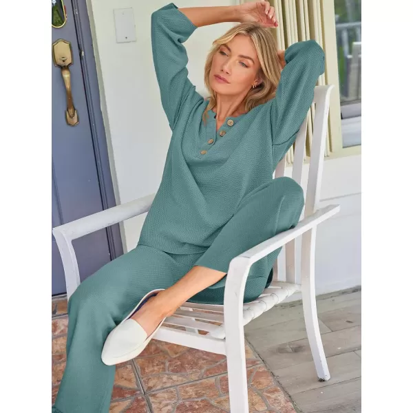 LILLUSORY Womens 2 Piece Lounge Sets Oversized Slouchy Matching Sets Cozy Knit SetsLake Blue