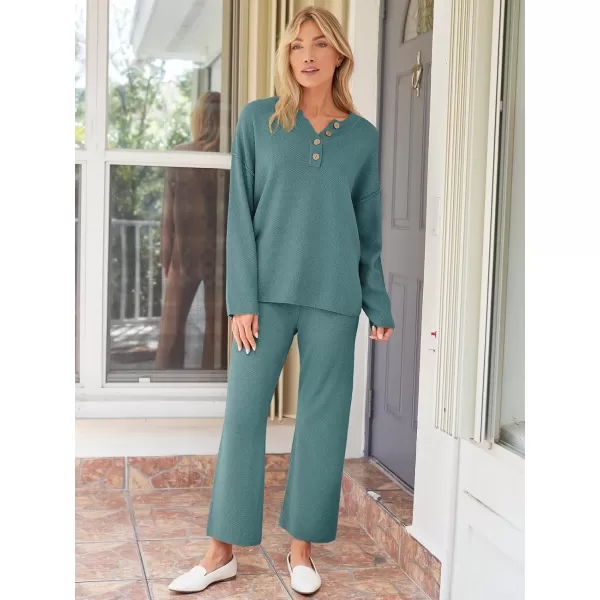 LILLUSORY Womens 2 Piece Lounge Sets Oversized Slouchy Matching Sets Cozy Knit SetsLake Blue