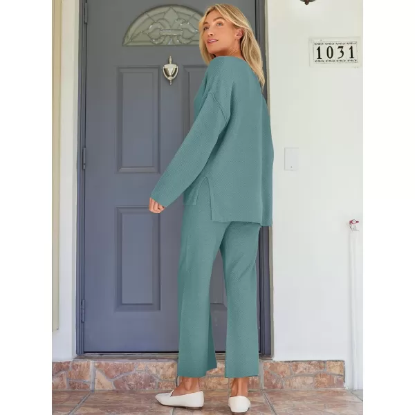 LILLUSORY Womens 2 Piece Lounge Sets Oversized Slouchy Matching Sets Cozy Knit SetsLake Blue